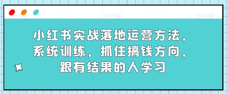 小红书实战落地运营方法，系统训练，抓住搞钱方向，跟有结果的人学习-小鹏项目网