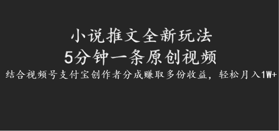 小说推文全新玩法，5分钟一条原创视频，结合视频号支付宝创作者分成赚取多份收益-小鹏项目网