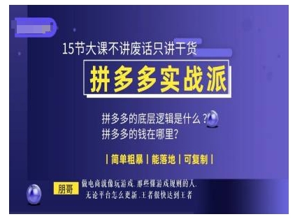 朋哥电商(拼多多实战派)，15节大课不讲废话只讲干货，简单粗暴 能落地 可复制-小鹏项目网