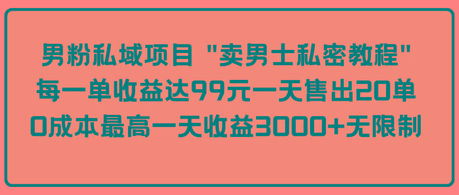 (9730期)男粉私域项目 “卖男士私密教程” 每一单收益达99元一天售出20单-小鹏项目网