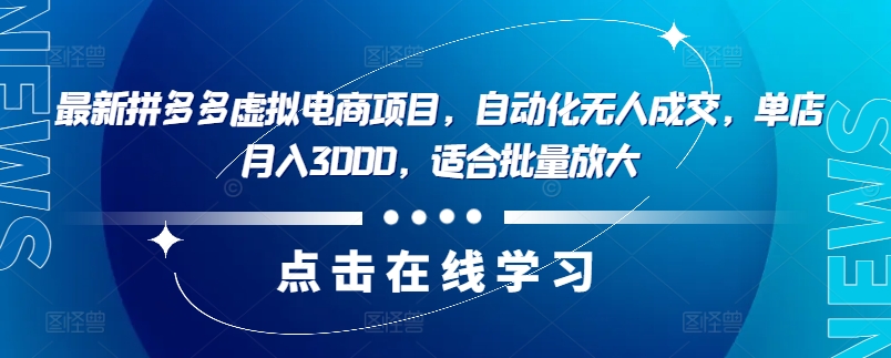 最新拼多多虚拟电商项目，自动化无人成交，单店月入3000，适合批量放大-小鹏项目网