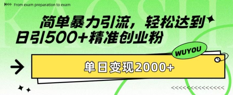 简单暴力引流，轻松达到日引500+精准创业粉，单日变现2k【揭秘】-小鹏项目网