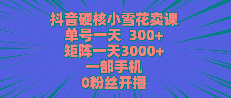(9551期)抖音硬核小雪花卖课，单号一天300+，矩阵一天3000+，一部手机0粉丝开播-小鹏项目网