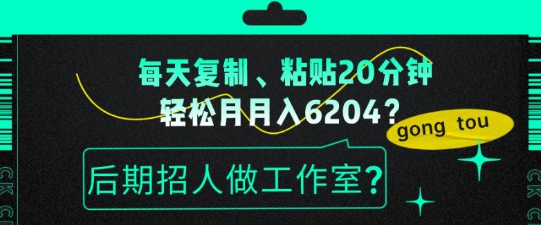 每天复制、粘贴20分钟，轻松月入6204？后期招人做工作室？-小鹏项目网
