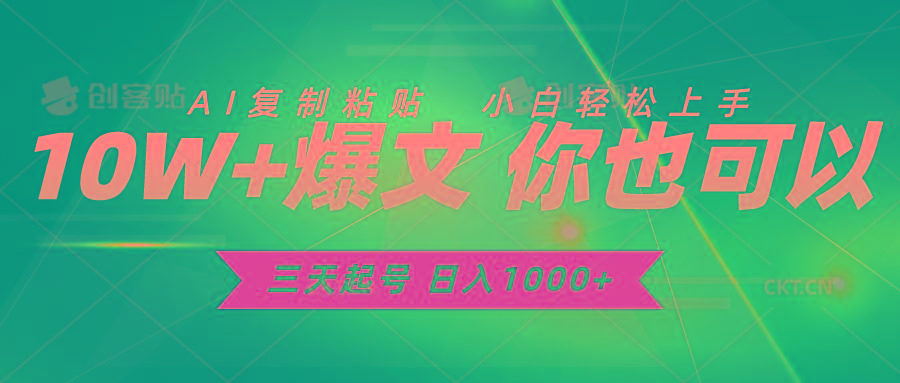 三天起号 日入1000+ AI复制粘贴 小白轻松上手-小鹏项目网